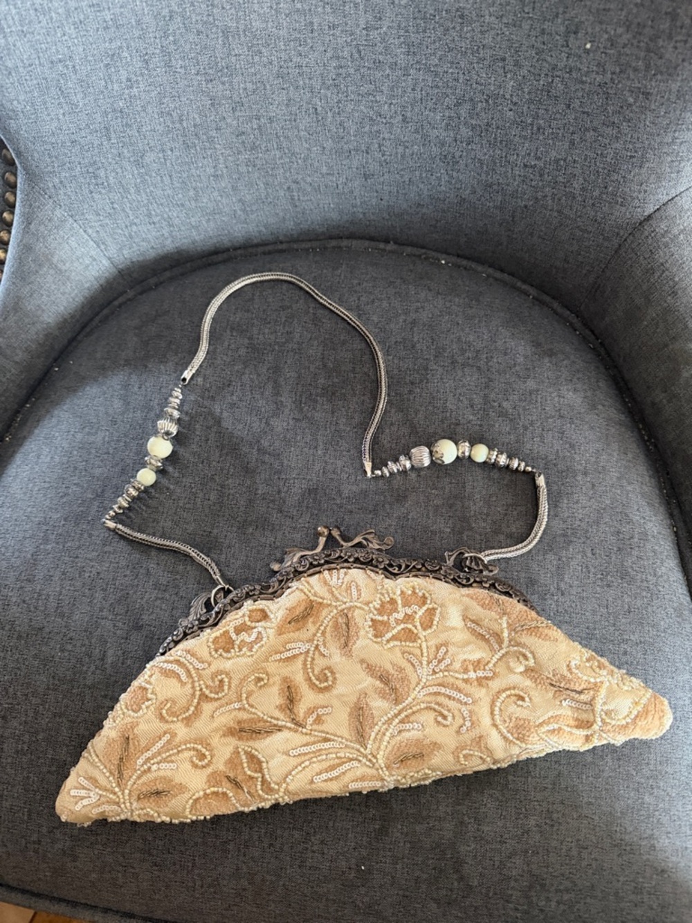 Embellished Gold Beaded Evening Clutch with mirror